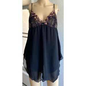 Vtg Gilligan & O'Malley Women's Sz S Top Shirt Black Fairy Goth Y2K Embroidered